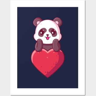 Cute Panda with big love. Gift for valentine's day with cute animal character illustration. Posters and Art